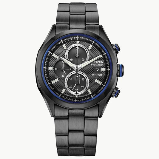 Citizen CA0438-52E watch for man with a black dial and stainless steel strap.