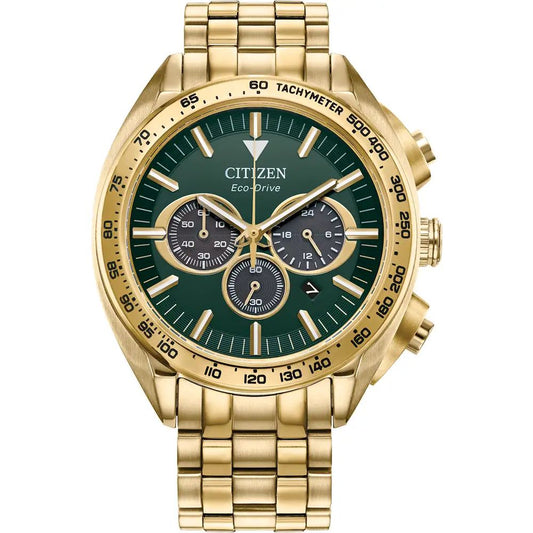 Citizen CA4542-59X watch for man with a green dial and stainless steel strap.