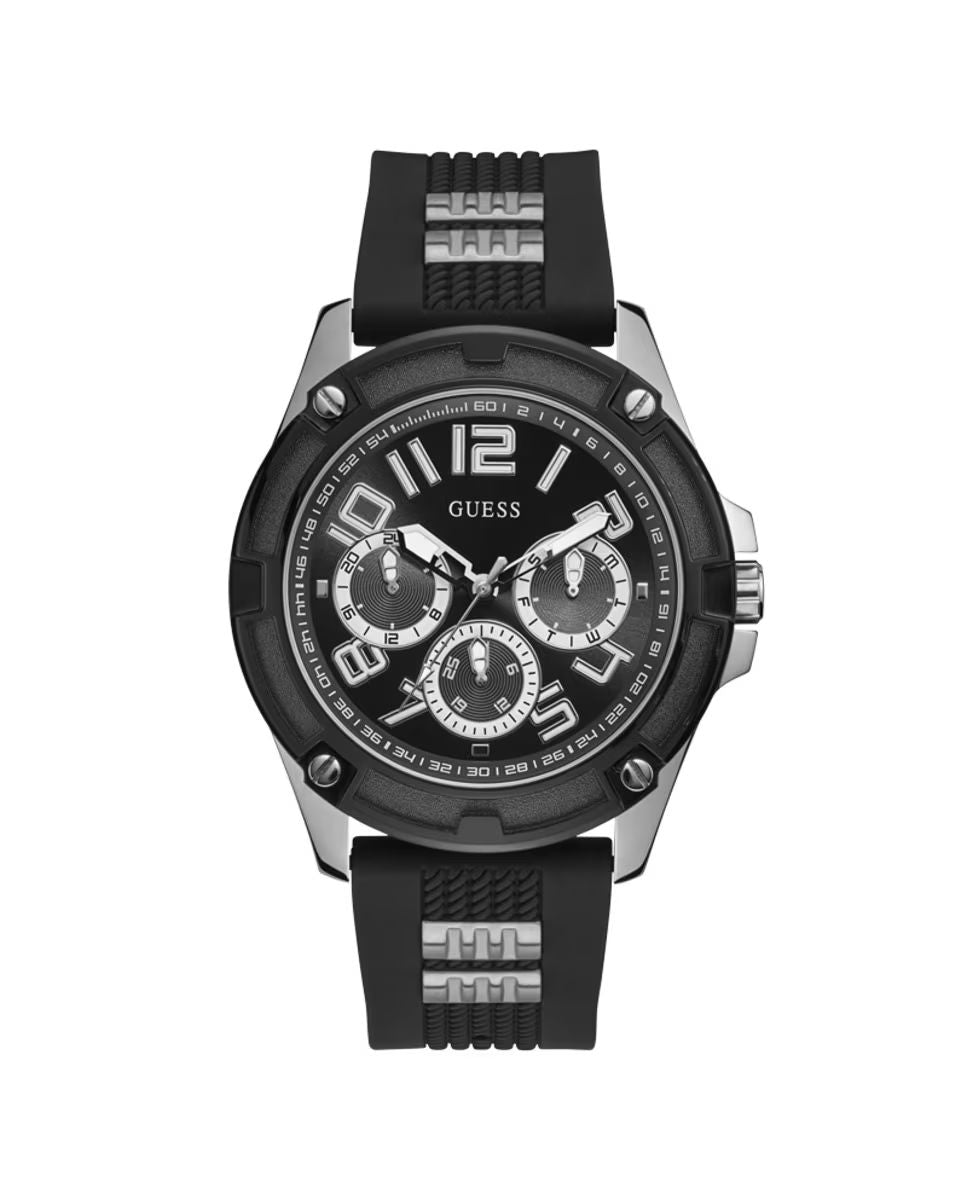 Guess GW0051G1 watch for man with a black dial and silicone strap.