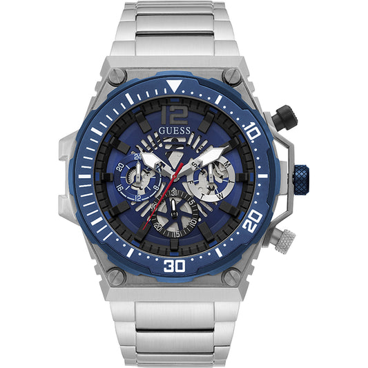 Guess GW0324G1 watch for man with a blue dial and stainless steel strap.