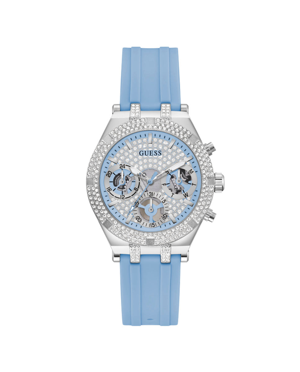 Guess GW0407L1 watch for woman with a silver dial and silicone strap.