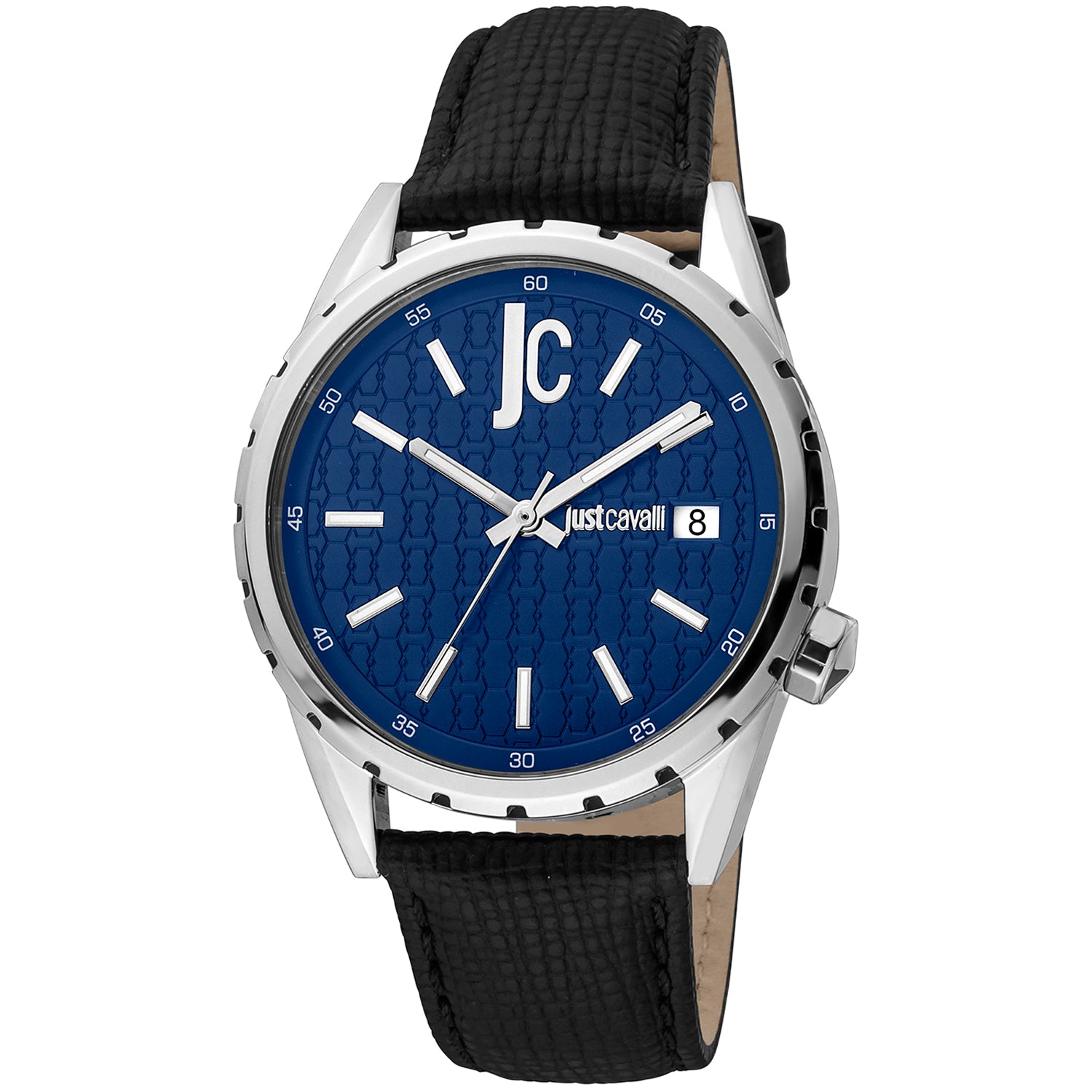 Just Cavalli JC1G217L0025 watch for man with a blue dial and leather strap.