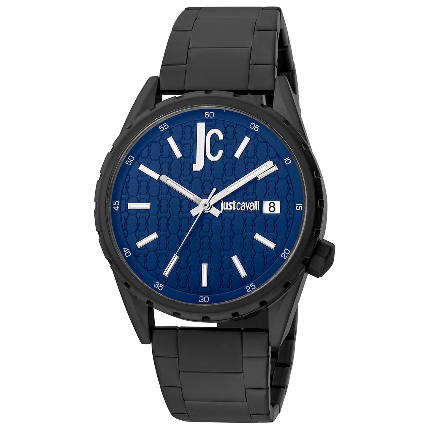 Just Cavalli JC1G217M0085 watch for man with a blue dial and stainless steel strap.