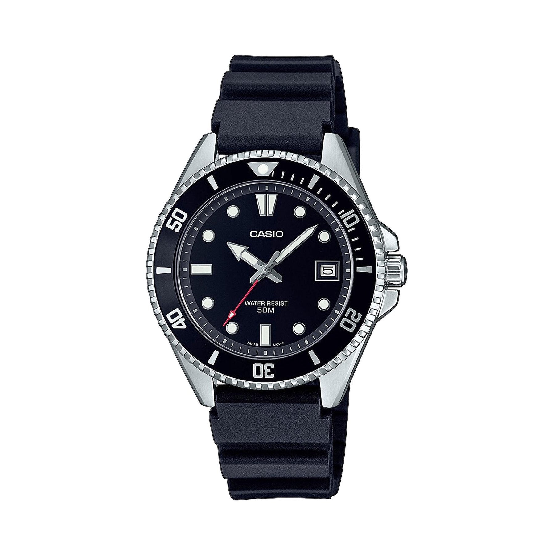 Casio MDV-10-1A1VEF watch for man with a black dial and resin strap.