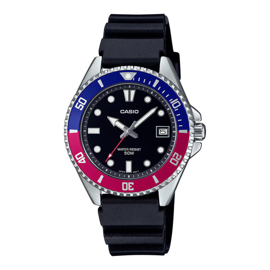 Casio MDV-10-1A2VEF watch for man with a black dial and resin strap.