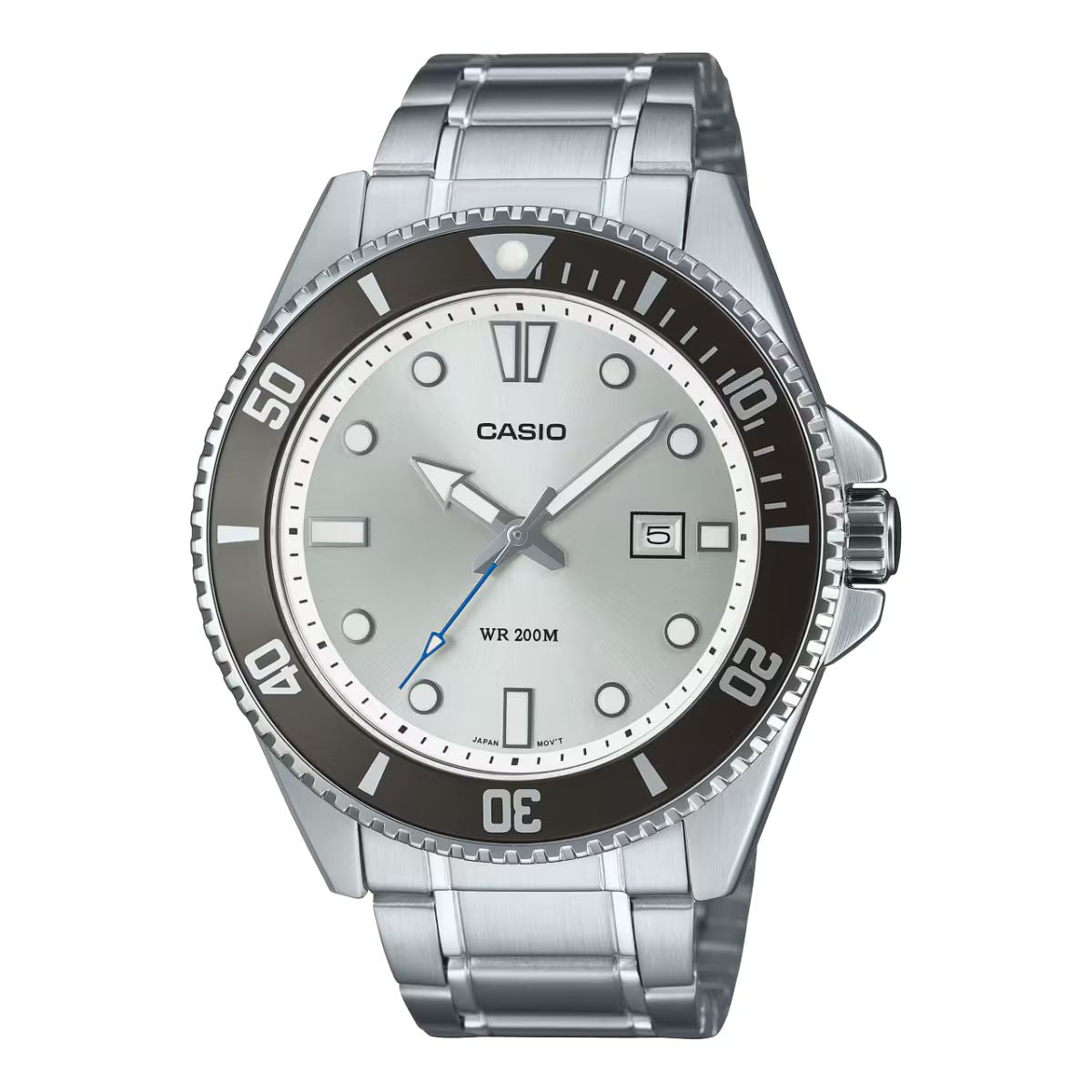 Casio MDV-107D-7AVDF watch for man with a grey dial and stainless steel strap.