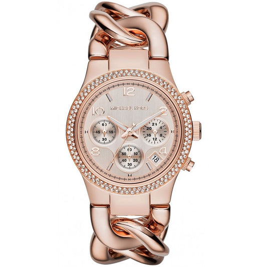 Michael Kors MK3247 watch for women with a golden dial and steel strap.