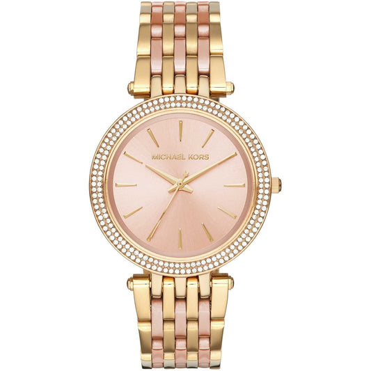 Michael Kors MK3507 watch for women with a pink dial and stainless steel strap.