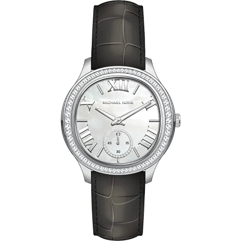 Michael Kors MK4821 watch for women with a grey dial and leather strap.