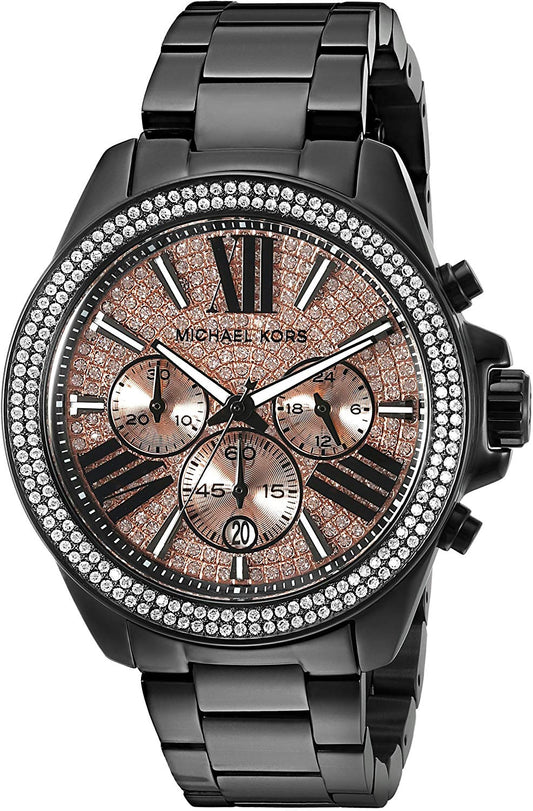 Michael Kors MK5879 watch for women with a golden dial and steel strap.