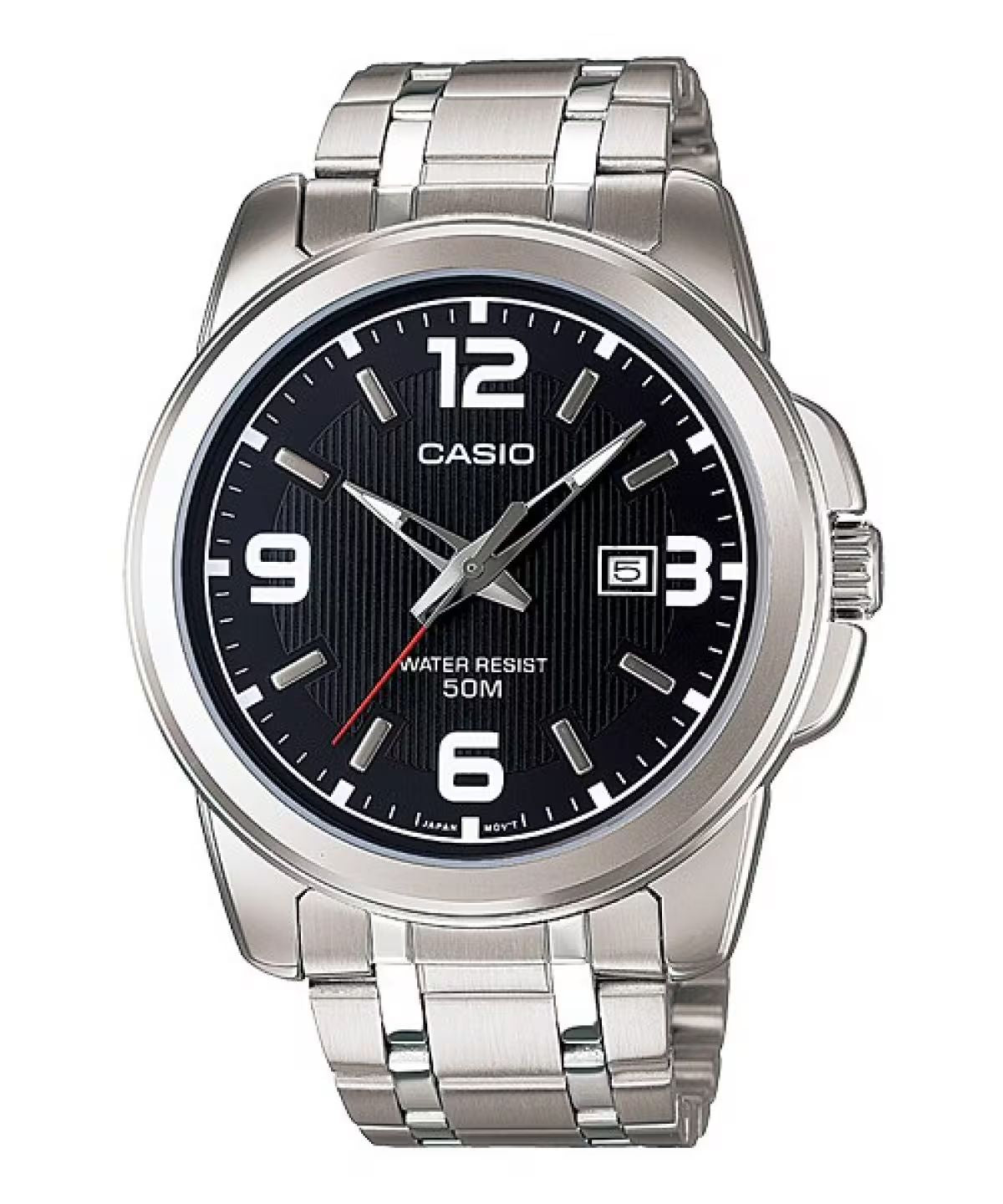 Casio MTP-1314D-1AVDF watch for man with a black dial and stainless steel strap.