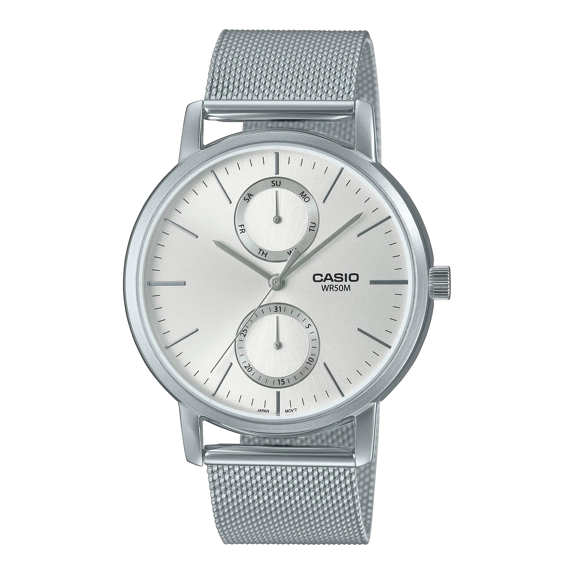 Casio MTP-B310M-7AVEF watch for unisex with a white dial and stainless steel strap.