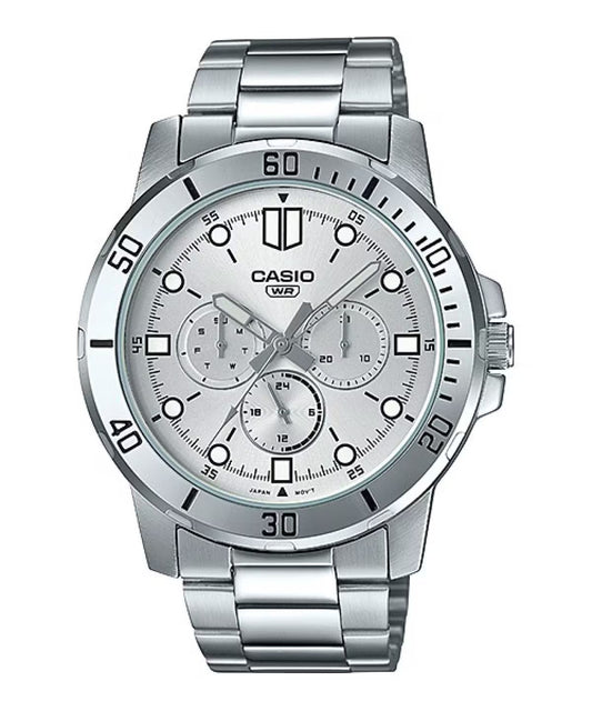 Casio MTP-VD300D-7EUDF watch for man with a grey dial and stainless steel strap.