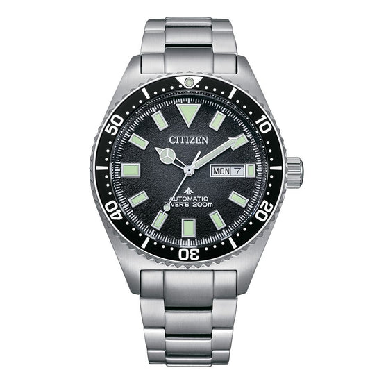 Citizen NY0120-52E watch for man with a black dial and stainless steel strap.