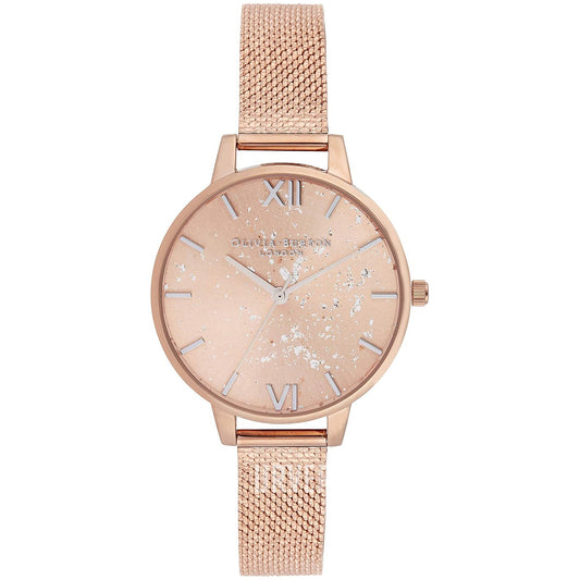 Olivia Burton OB16GD12 watch for women with a pink dial and stainless steel strap.