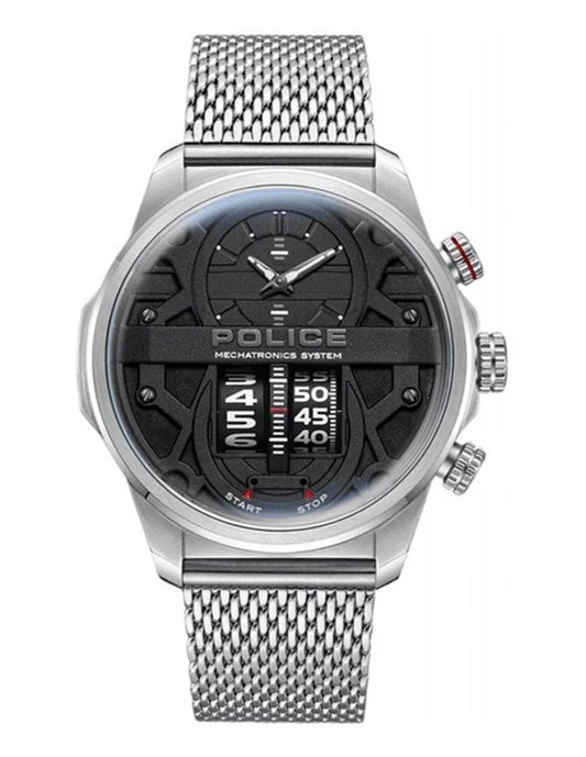 Police PEWJG0006504 watch for man with a black dial and stainless steel strap.