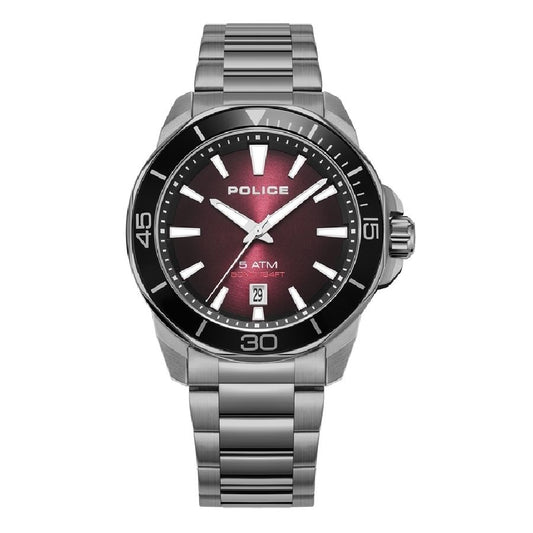 Police PEWJH0021403 watch for man with a red dial and stainless steel strap.