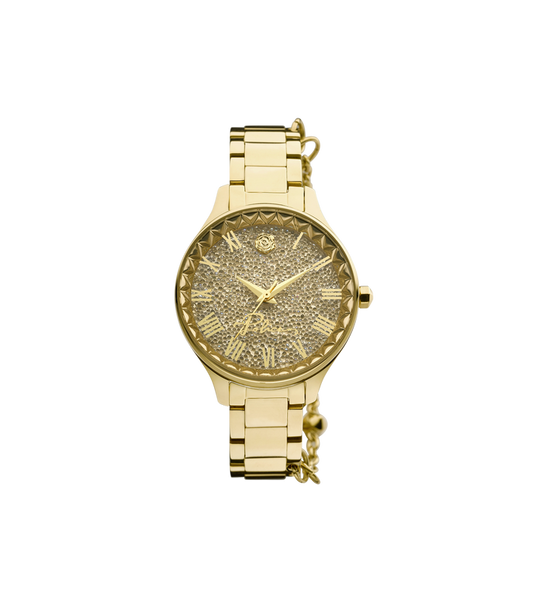 Police PEWLG2109802 watch for women with a golden dial and stainless steel strap.