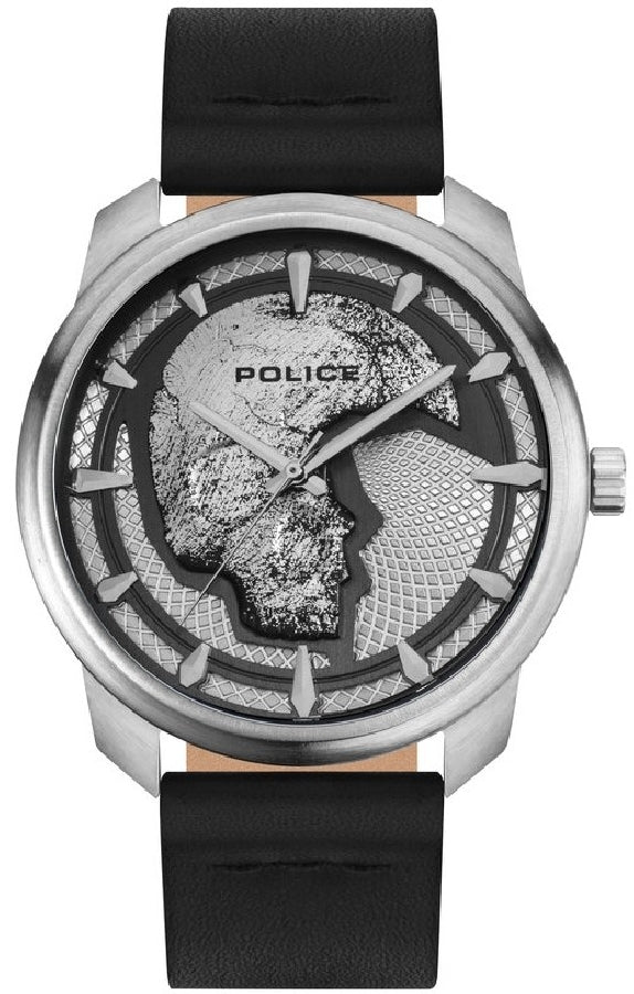 Police PL.15714JS-04 watch for man with a grey dial and leather strap.