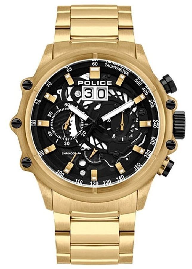 Police PL.16018JSG-02M watch for man with a black dial and stainless steel strap.