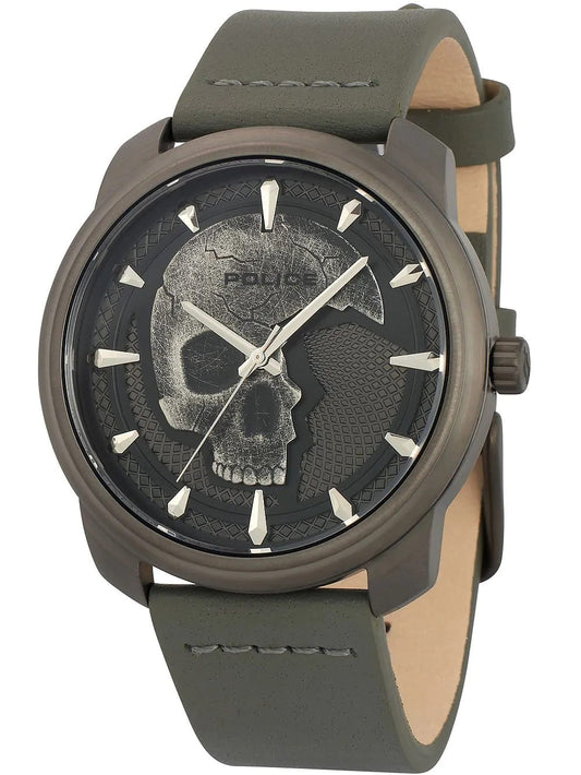 Police PL15714JSU-61A watch for man with a black dial and leather strap.