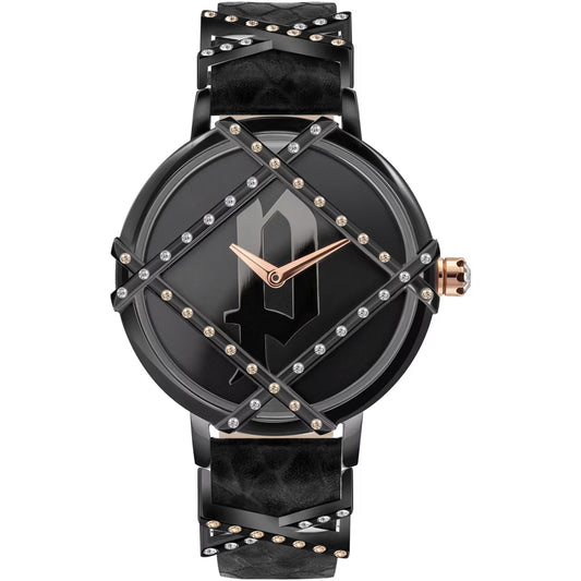 Police PL16068BSB-02 watch for women with a black dial and leather strap.