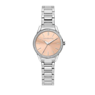 Trussardi R2453151521 watch for women with a pink dial and stainless steel strap.