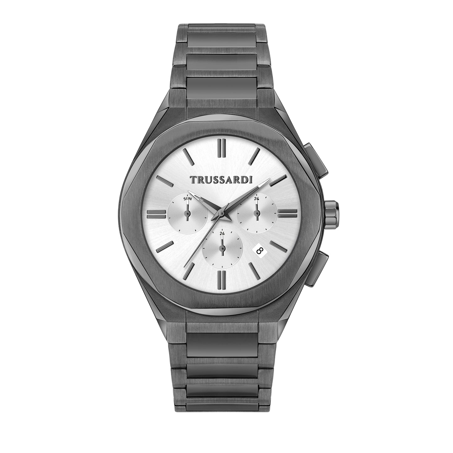 Trussardi R2453156003 watch for man with a white dial and metal strap.