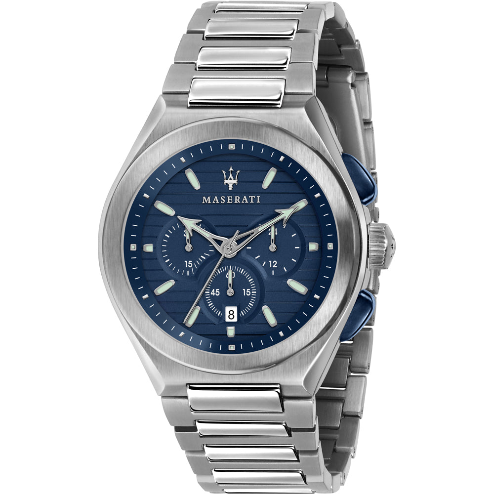 Maserati R8873639001 watch for man with a blue dial and stainless steel strap.