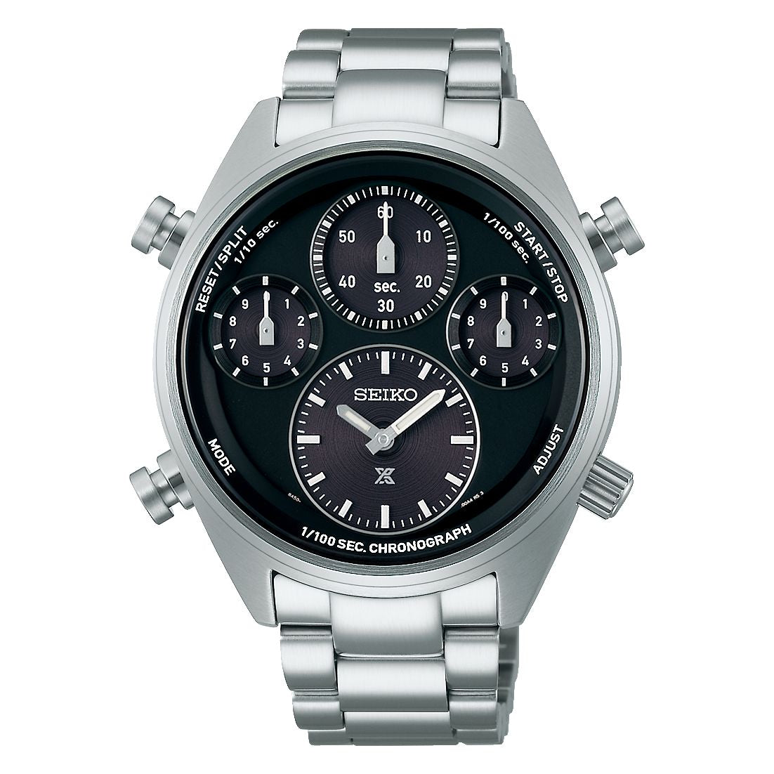 Seiko SFJ003P1 watch for man with a grey dial and stainless steel strap.