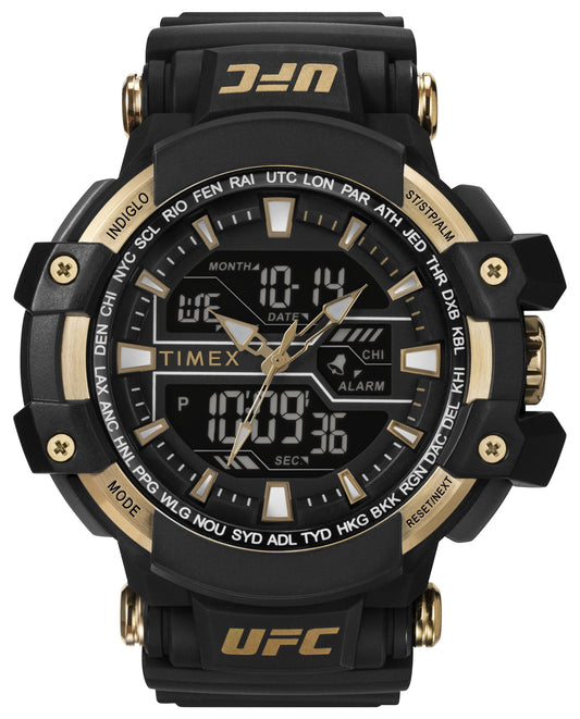 Timex TW5M58300 watch for man with a black dial and rubber strap.