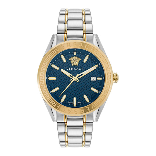 Versace VE6A00523 watch for man with a blue dial and stainless steel strap.