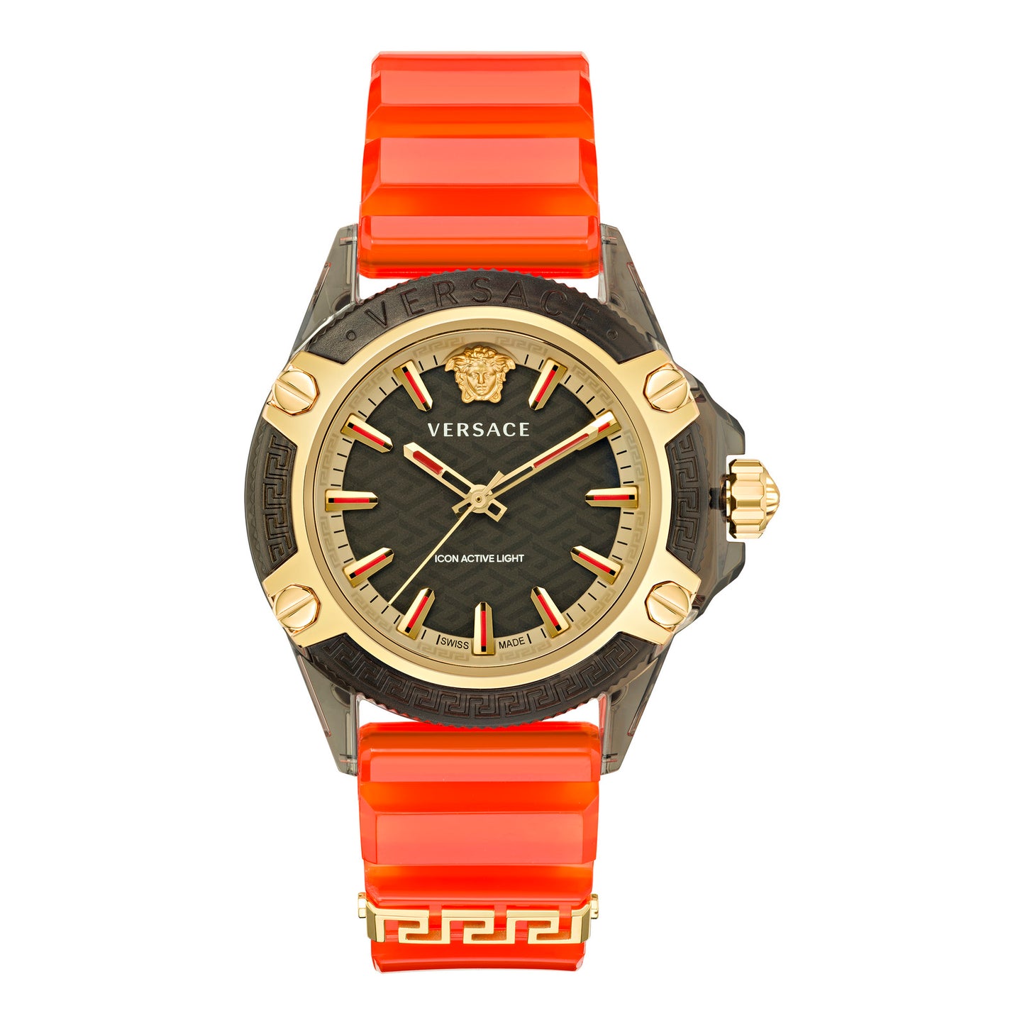 Versace VE6E00223 watch for unisex with a black dial and silicone strap.