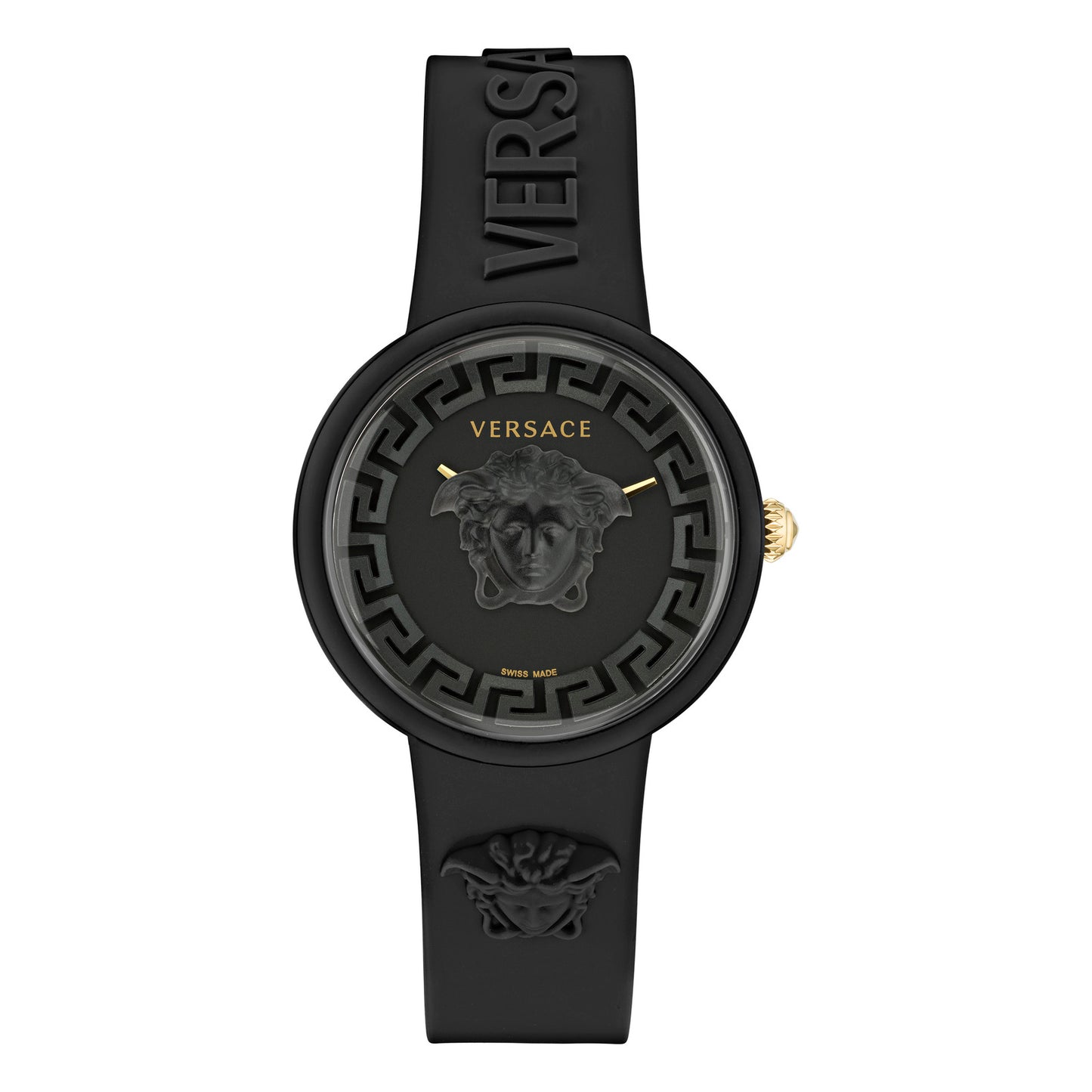 Versace VE6G00223 watch for women with a black dial and silicone strap.