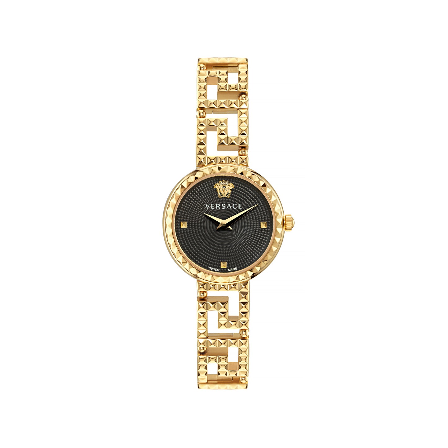Versace VE7A00423 watch for women with a black dial and stainless steel strap.