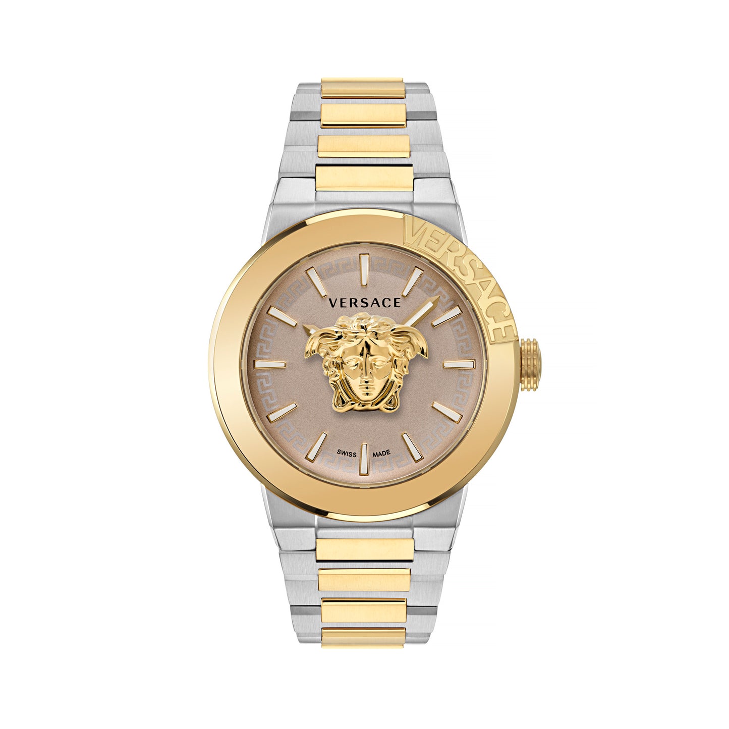 Versace VE7E00423 watch for man with a beige dial and stainless steel strap.