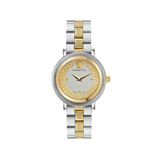 Versace VE7F00423 watch for women with a grey dial and stainless steel strap.