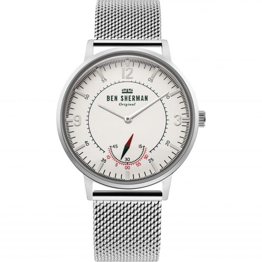 Ben Sherman WB034SM watch for man with a white dial and steel strap.