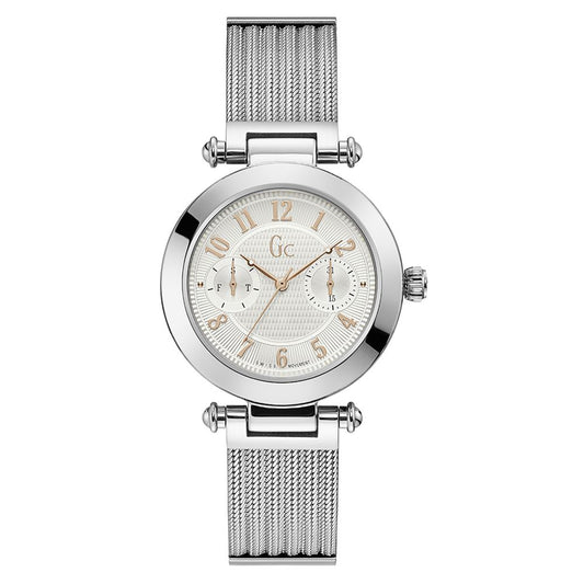 Gc Y48001L1MF watch for women with a white dial and stainless steel strap.