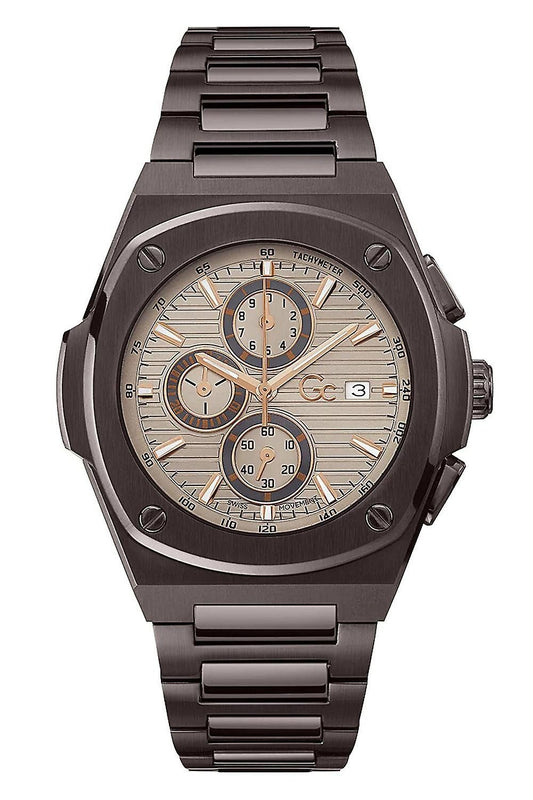 Gc Y99013G1MF watch for man with a brown dial and stainless steel strap.