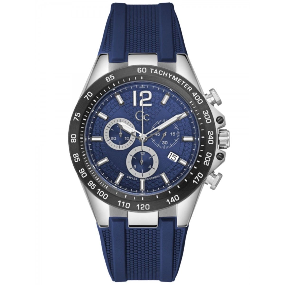 Gc Z07001G7MF watch for man with a blue dial and silicone strap.