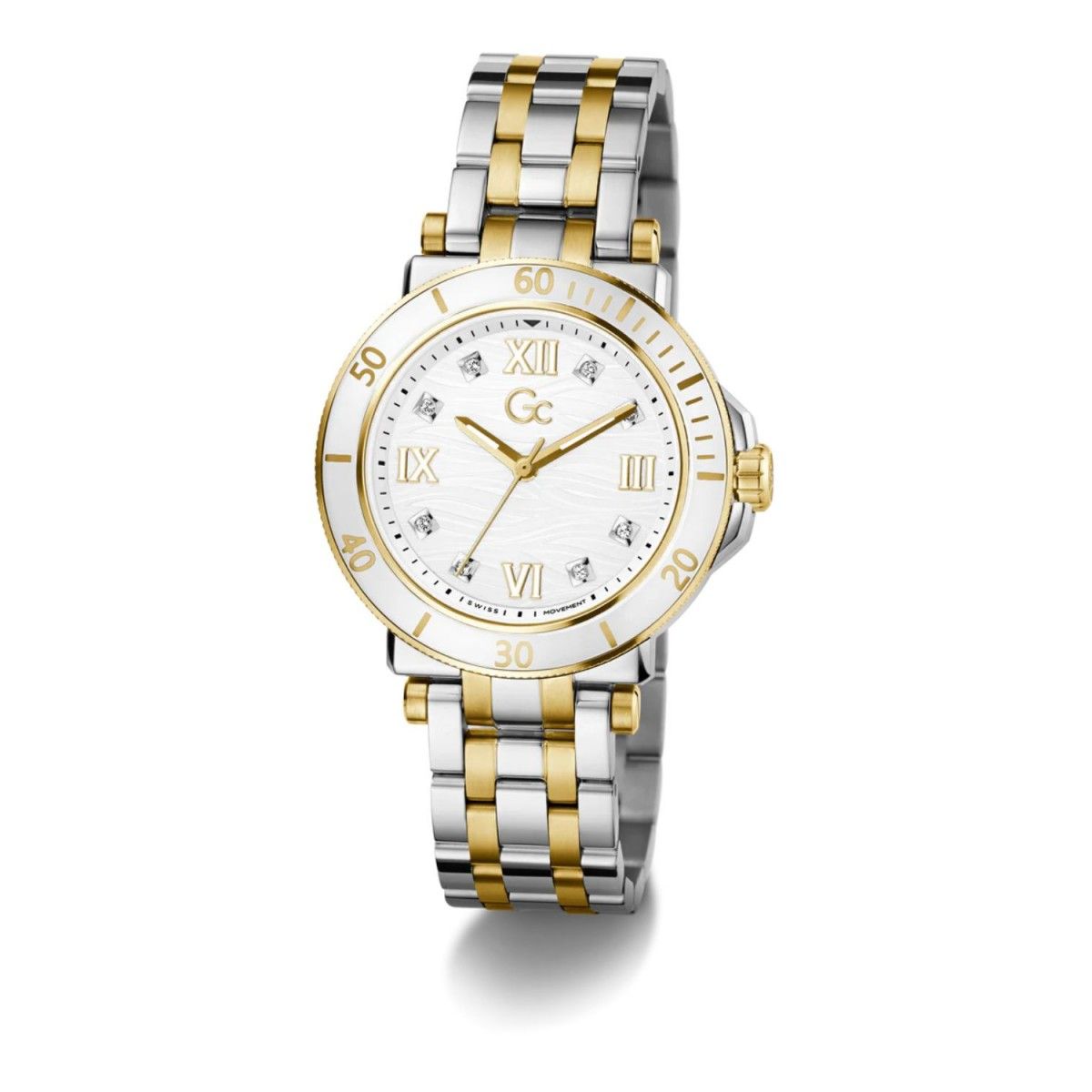 Gc Z45002L1MF watch for women with a white dial and stainless steel strap.
